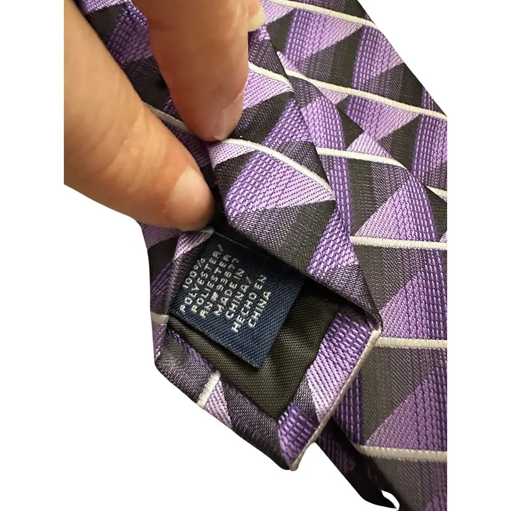 Vintage Stafford Purple Black Checked Polyester Necktie